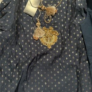 Elegant Navy Blue Embroidered Women's Tunic